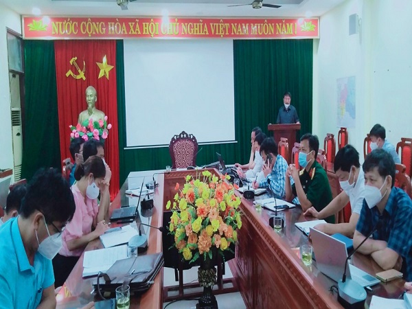 UBND huyện tổ chức hội nghị trực tuyến phòng chống dịch covid-19 tới các xã thị trấn
